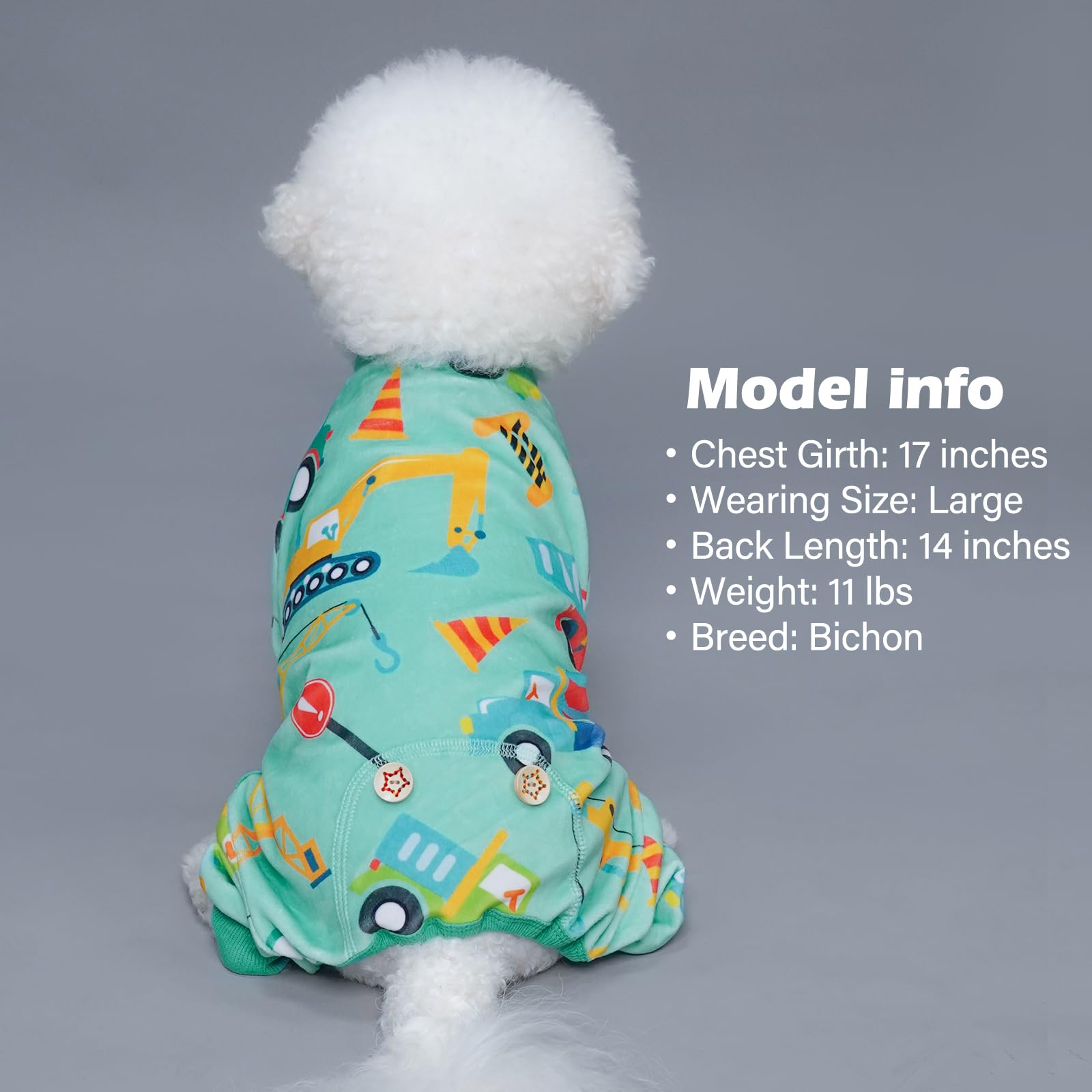 Kyeese Dog Pajamas Construction Vehicles Dog Costume Comfy Dog Onesie Dog Body Suits After Surgery Dog Coat Dog Surgery Recovery Suit Cat Clothes Dog Clothes