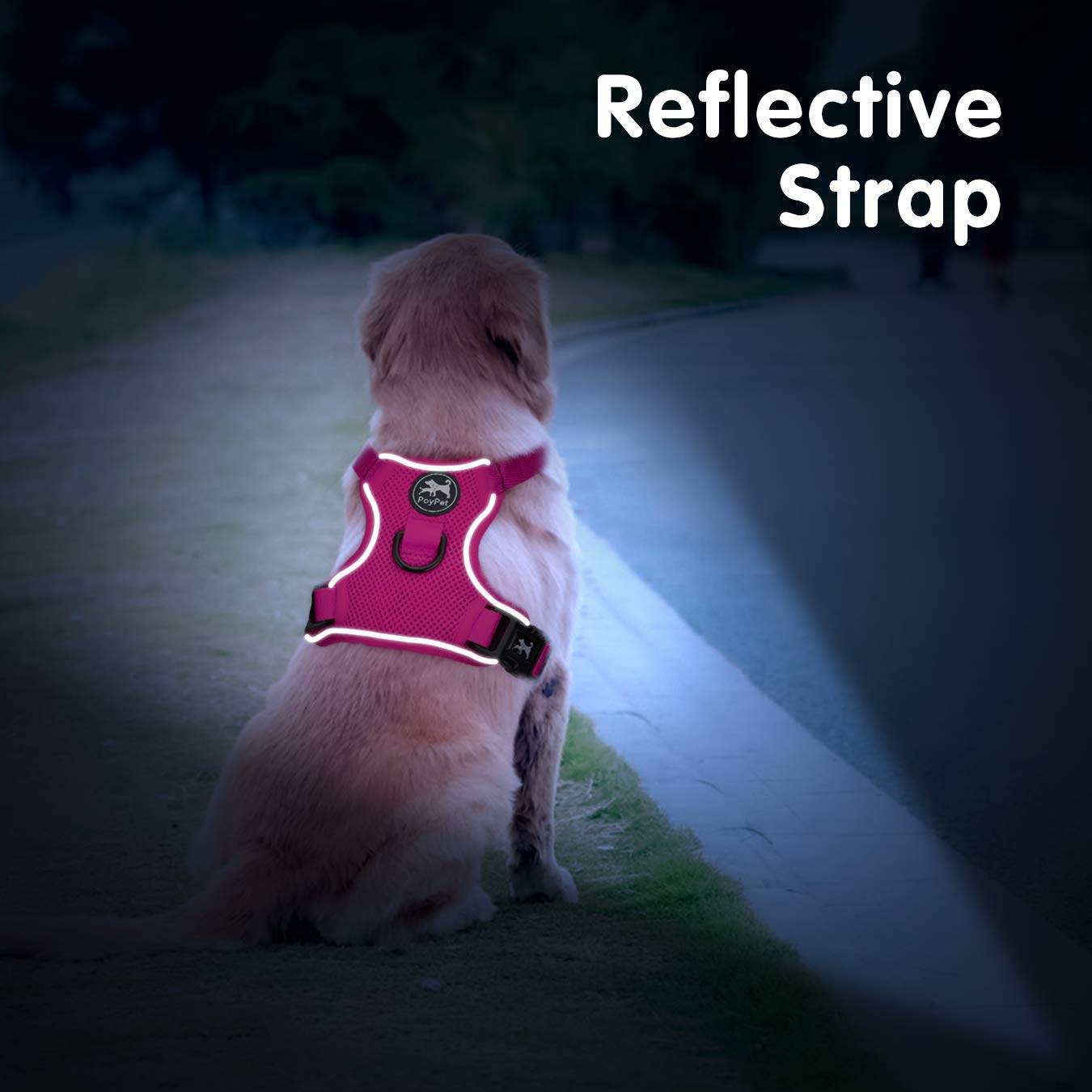PoyPet Reflective Soft Breathable Mesh Dog Harness No Choke Double Padded Vest Adjustable(Fuchsia,S)