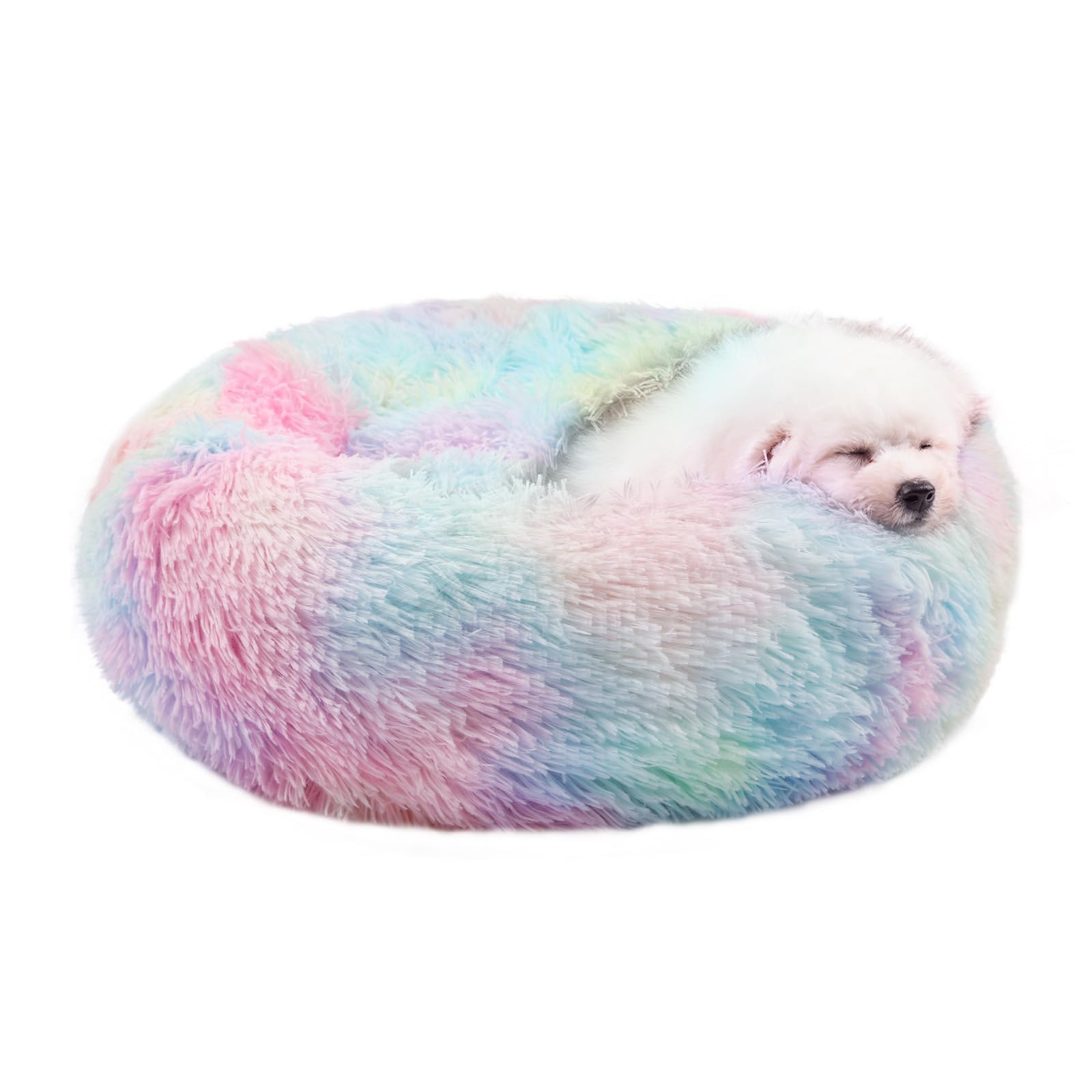 Himax Small Dog Bed, Fluffy Dog Bed With Blanket Attached, Cat Bed Washable, Multi-Colored (20''/26''/35'')
