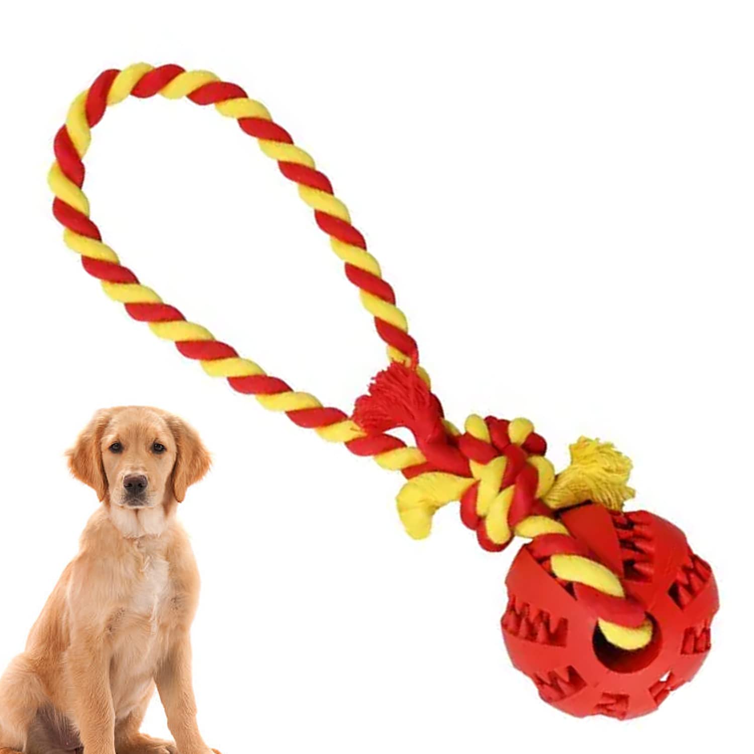Cature Dog Rope Chew Toy Natural Rubber Interactive Dog Toy Ball with String  Puppy Toy Ball Set, Chew Toy for Dogs,Slingshot B