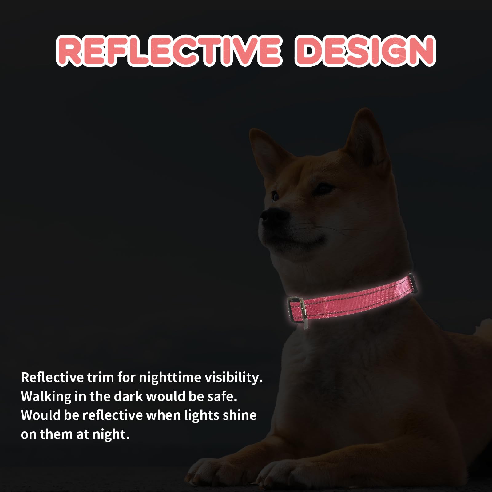 Roses&Poetry Pink Dog Leash And Collar Set, Reflective Dog Collar And Leash For Large Dogs, Adjustable Durable Matching Collars