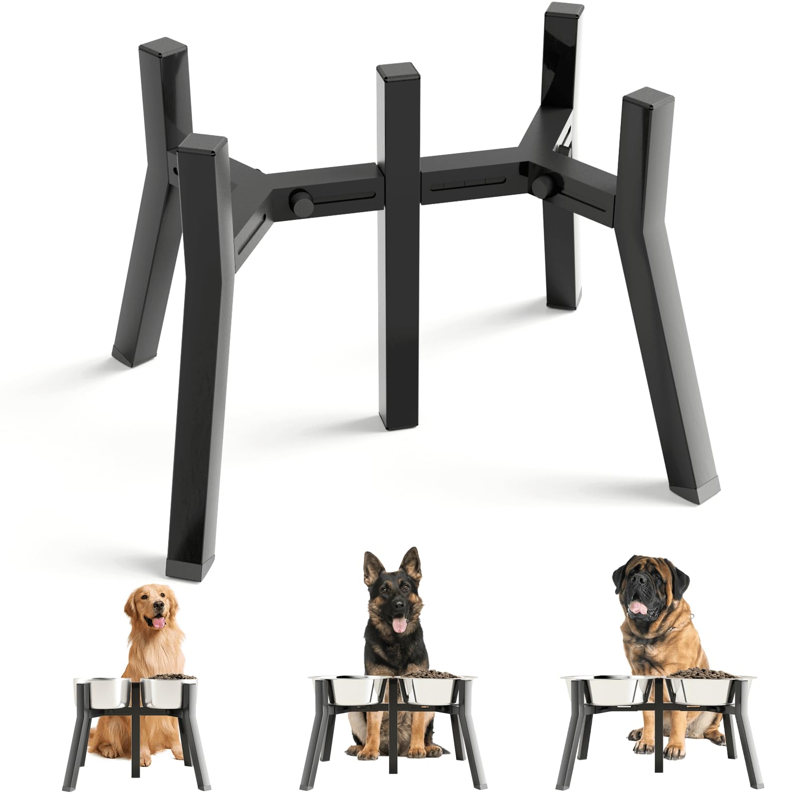 SHAINFUN Dog Bowl Stand for Medium Large Dogs, Elevated Dog Bowls, Adjustable Width for 7-10.6 Wide Dog Bowls, Raised Dog Food &