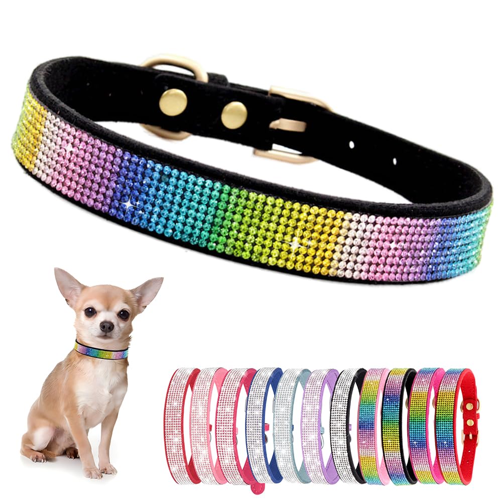 Small Dog Collar With Rhinestone Crystal Diamond Bling Girl Cat Collars Colorful Black Xs