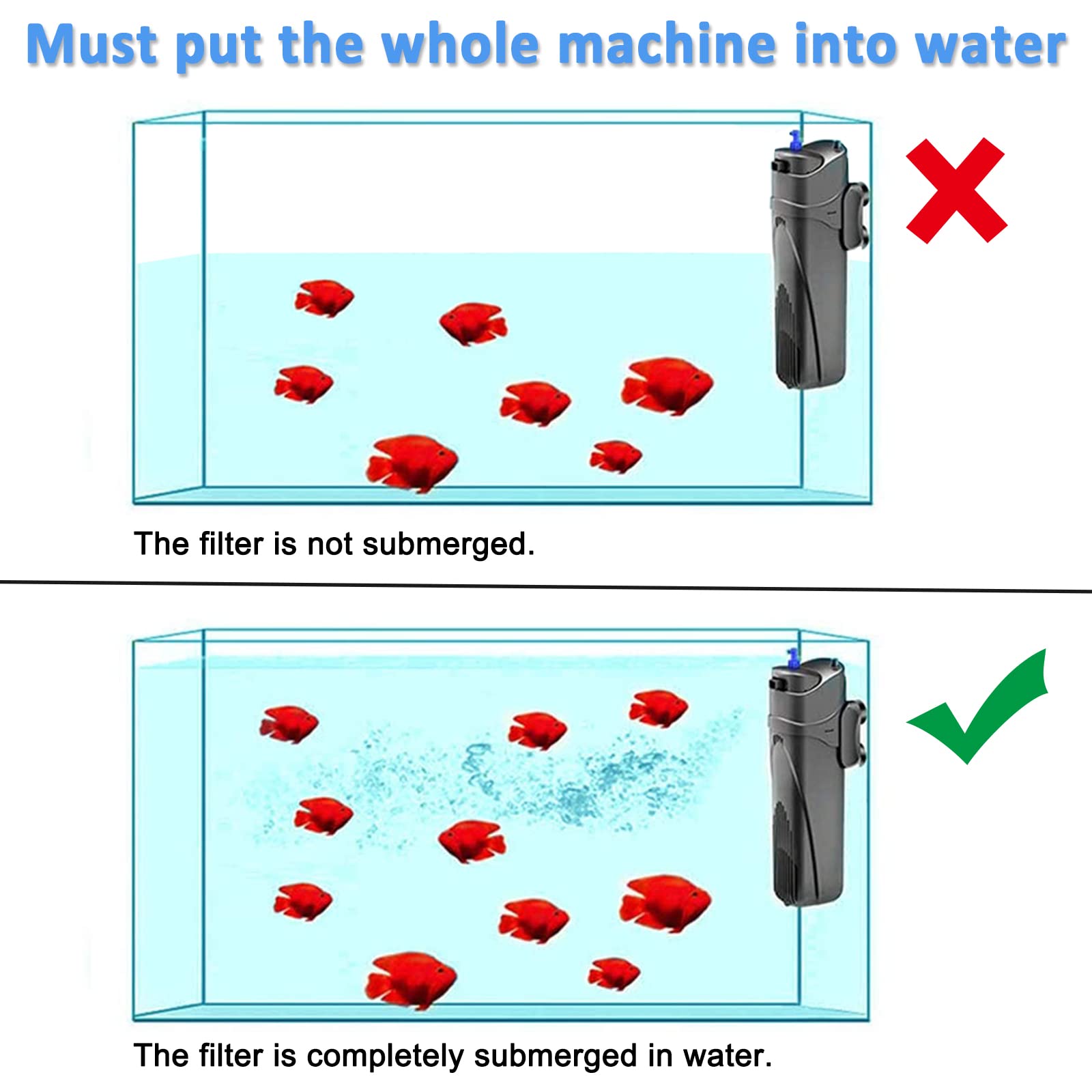 COOSPIDER Aquarium Filter Sun JUP-01 for 40-80 Gallon Tank Clear, U-V Fish Tank Green Clean Machine Submersible Pump w/ 1 Spare