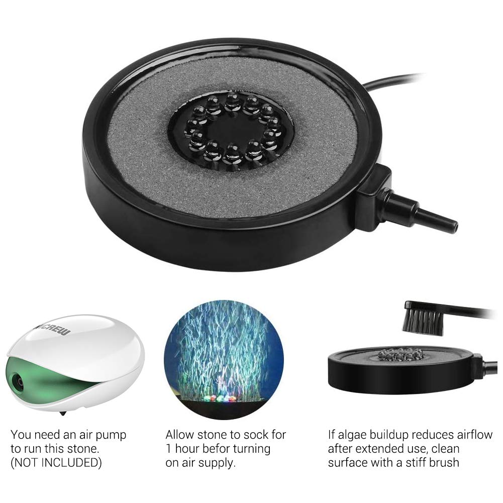 NICREW Multi-Colored LED Bubbler Stone Disk, 4 Inch Fish Tank Decor, Auto Color Changing, Model N0070