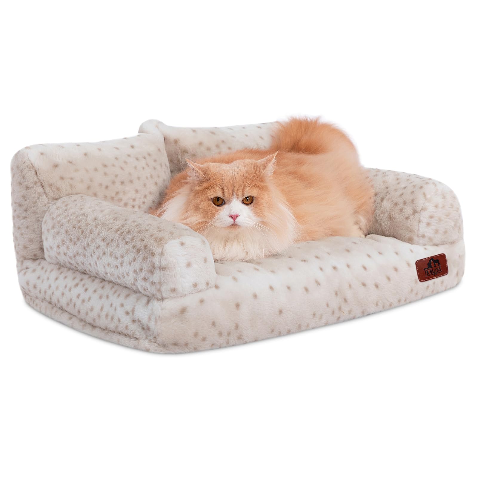 Hollypet Fluffy Dog Cat Bed Pet Couch Beds Plush Soft Warming Washable Puppy Bed for Small Medium Dogs and Large Cats, Leopard, 