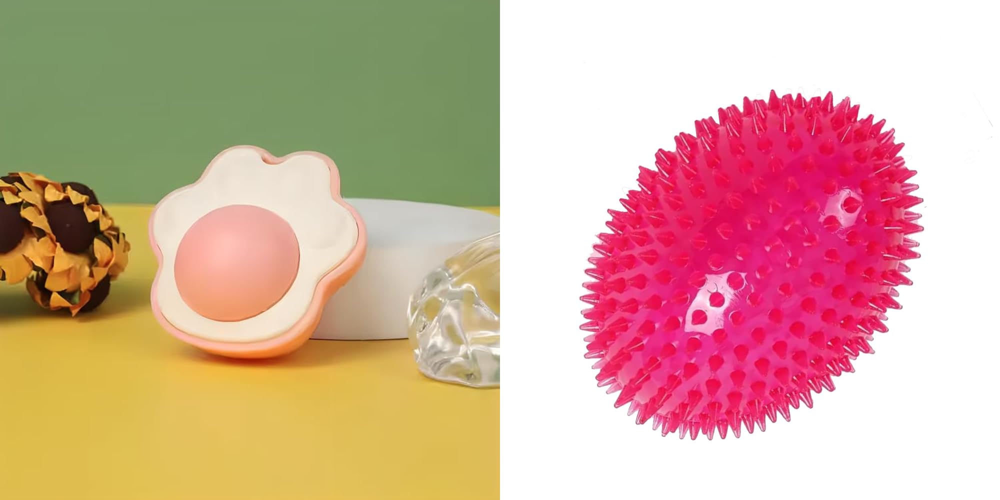Pet Fun Paw Shaped Cat Toy With Catnip & Silvervine Natural Licking Wall Ball & Led Spike Rugby Ball Chew Toy For Dogs & Cats Sq
