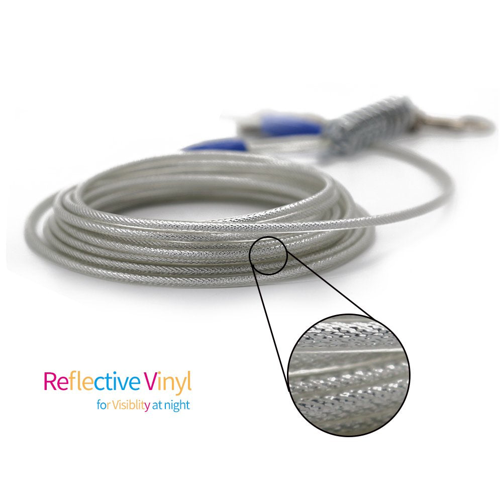 Petest 25Ft Reflective Tie-Out Cable With Buffer Spring For Large Dogs Up To 90 Pounds