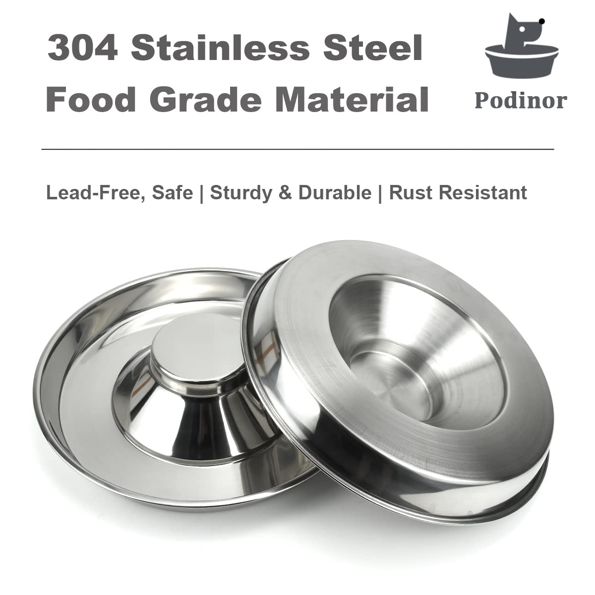 Podinor Stainless Steel Puppy Dog Bowls 2 Pack, Pets Puppies Feeding Food and Water Weaning Bowls Dishes Feeder