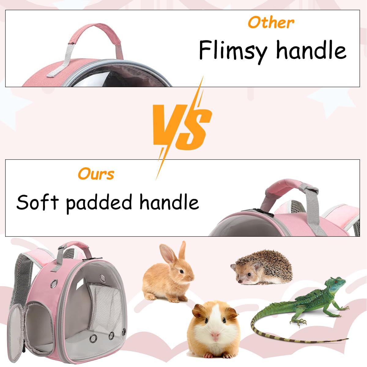 Lairies Guinea Pig Carrier, Clear Bubble Window For Guinea Pig, Bunny Rat Bird (Pink, Backpack)