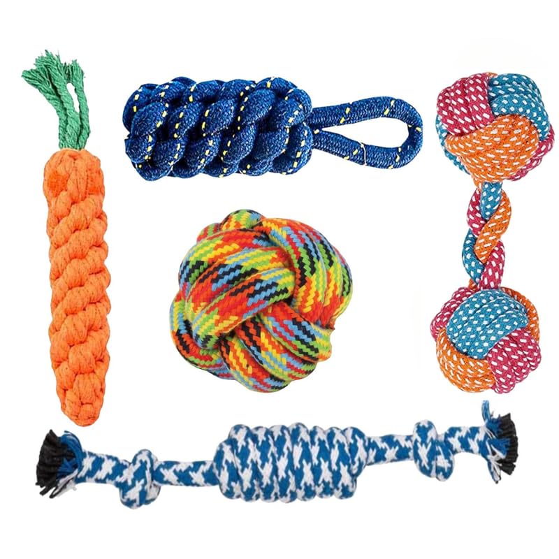 Dog Trust 5Pcs Small Dog Cotton Rope Chewing Toys Puppy Dog Chew Toys Teething Training Natural Cotton Small Size