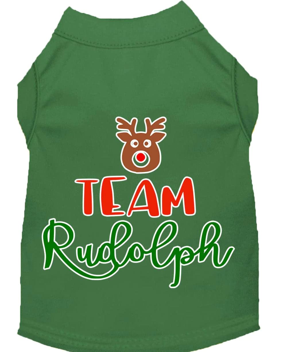 Christmas Pet Dog & Cat Shirt Screen Printed, "Team Rudolph" Green XS (0-3 lbs.)