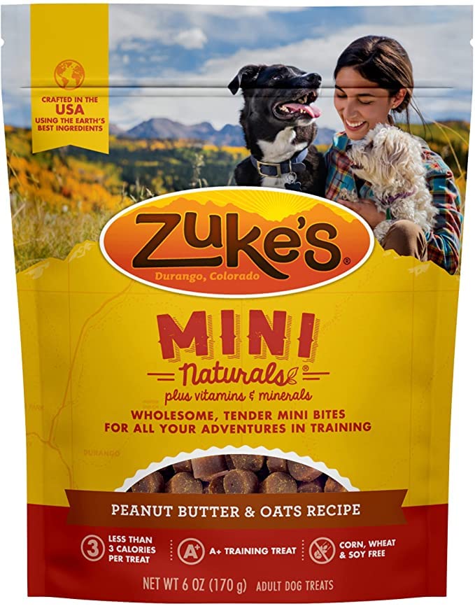 Pet Faves Zukes Mini Naturals Dog Treats Variety Pack - Chicken, Beef, Salmon, Peanut Butter (4 Pack, 6oz Each) + 10ct Pet Wipes