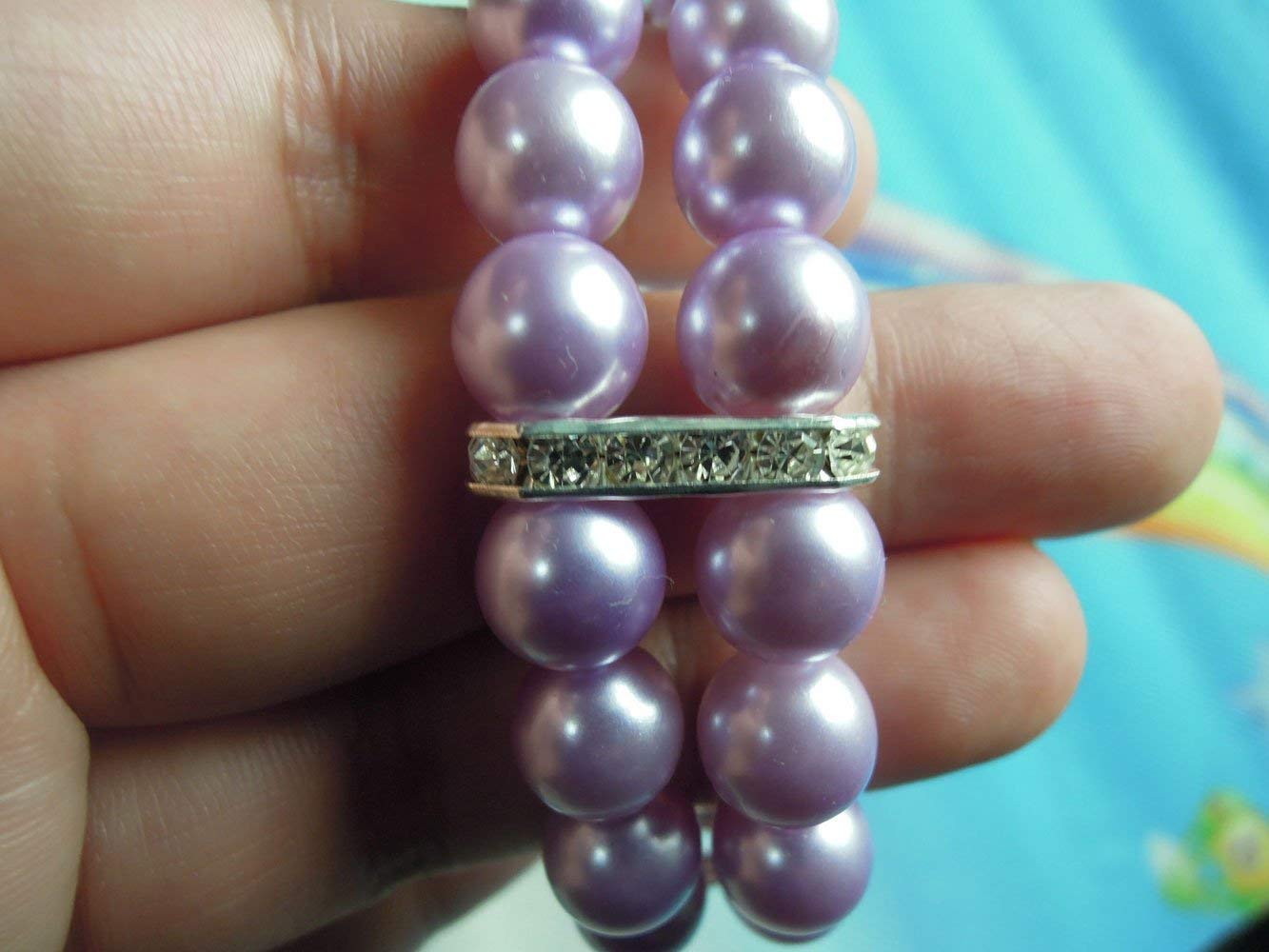 Petfavorites 2 Row Pearl Dog Necklace Collar For Pets, Bling Cat Wedding Collar, Rhinestone Pet Jewelry For Small Dogs, Teacup Chihuahua Yorkie Clothes Outfits Accessories (Purple, 7-Inch)