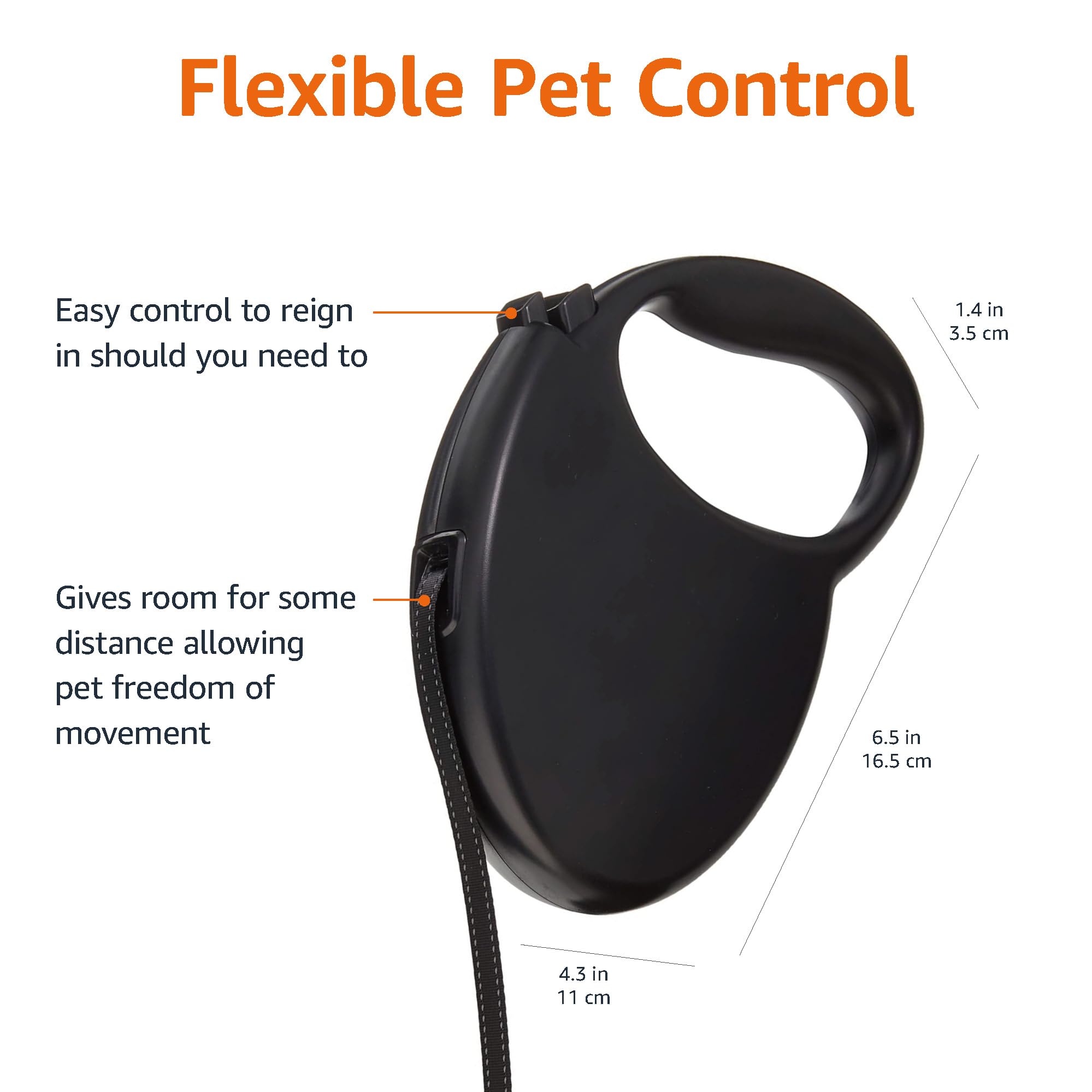 Amazon Basics Retractable Pet Leash, For Dogs Under 44 Lbs, Locking Mechanism, Small - 16Ft, Black