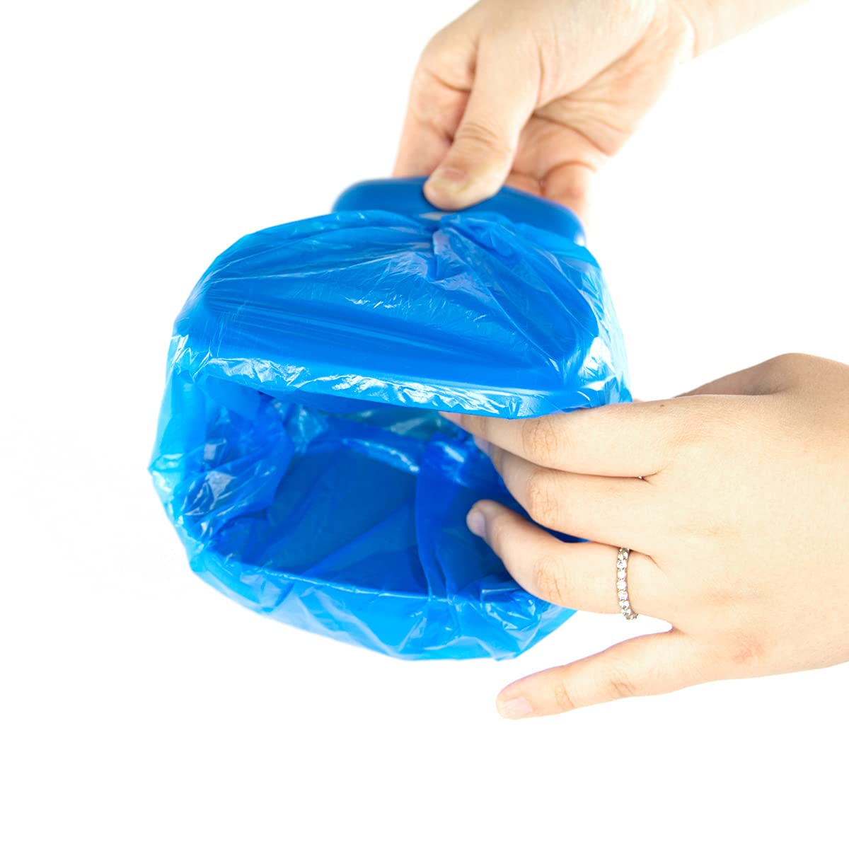 Dog Poop Scoop With Waste Bag Dispenser - Blue, 10 Refill Bags And Expandable Silicone Body - Compact Portable Design For Easy S