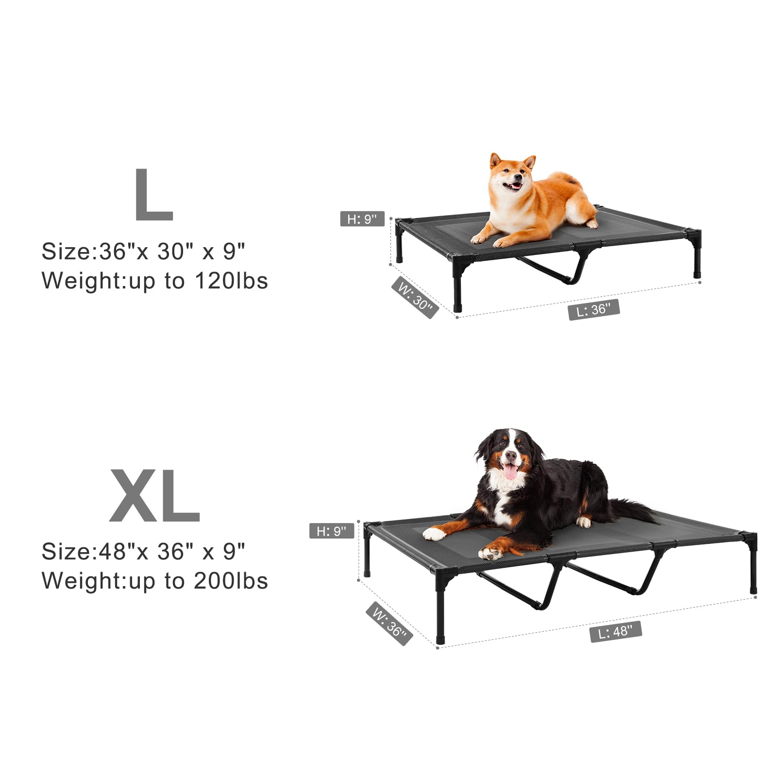 Petizer 36'' Elevated Dog Bed For Large Dogs, Outdoor Waterproof, Raised Cooling Pet Bed, Washable Breathable Xl Dog Bed With Su