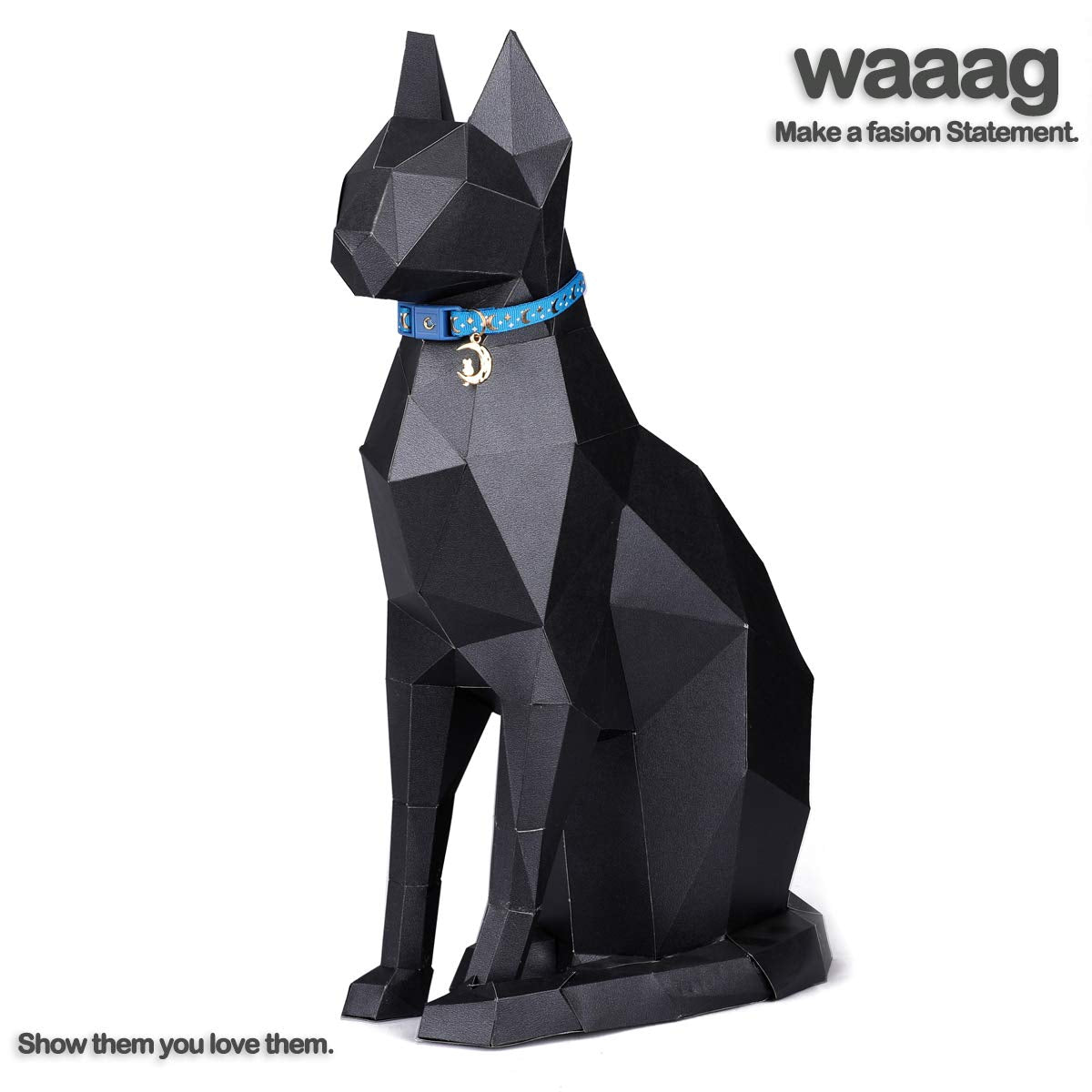 Waaag Cat Collars, Gold Moons And Stars Cat Collar, Safety Breakaway Cat Collar, Glow In The Dark (Kitten 6.5'-10' Neck, Royal Blue)