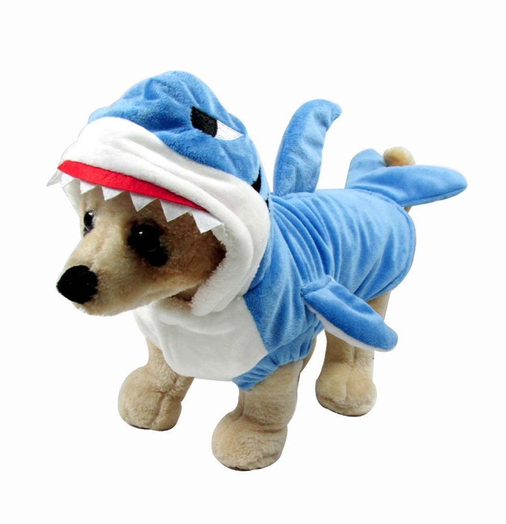 Mogoko Funny Dog Cat Shark Costumes, Pet Halloween Christmas Cosplay Dress, Adorable Blue Shark Pet Costume,Animal Fleece Hoodie Warm Outfits Clothes (Xl Size)