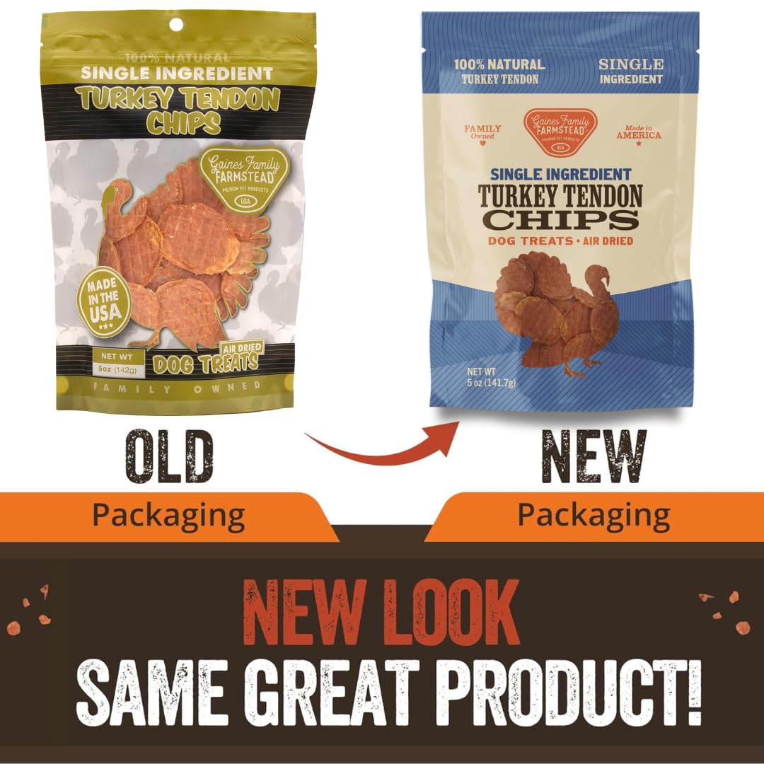 Gaines Family Farmstead Turkey Tendon Chips for Dogs - 5 oz Natural, Crunchy High-Protein Dog Chews, Rawhide Alternative Treats,