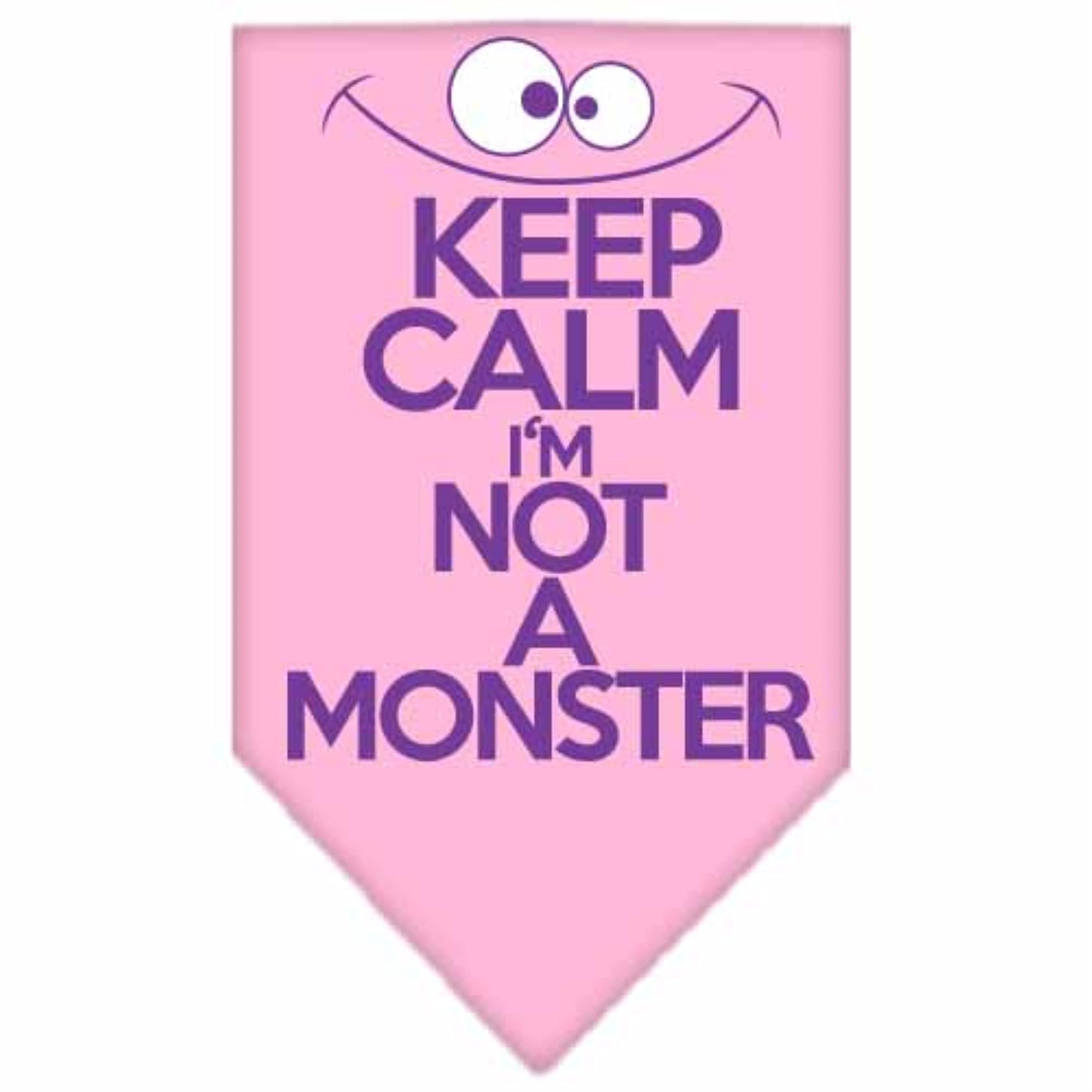 Pet and Dog Bandana Screen Printed, "Keep Calm, I'm Not A Monster" Light Pink Large