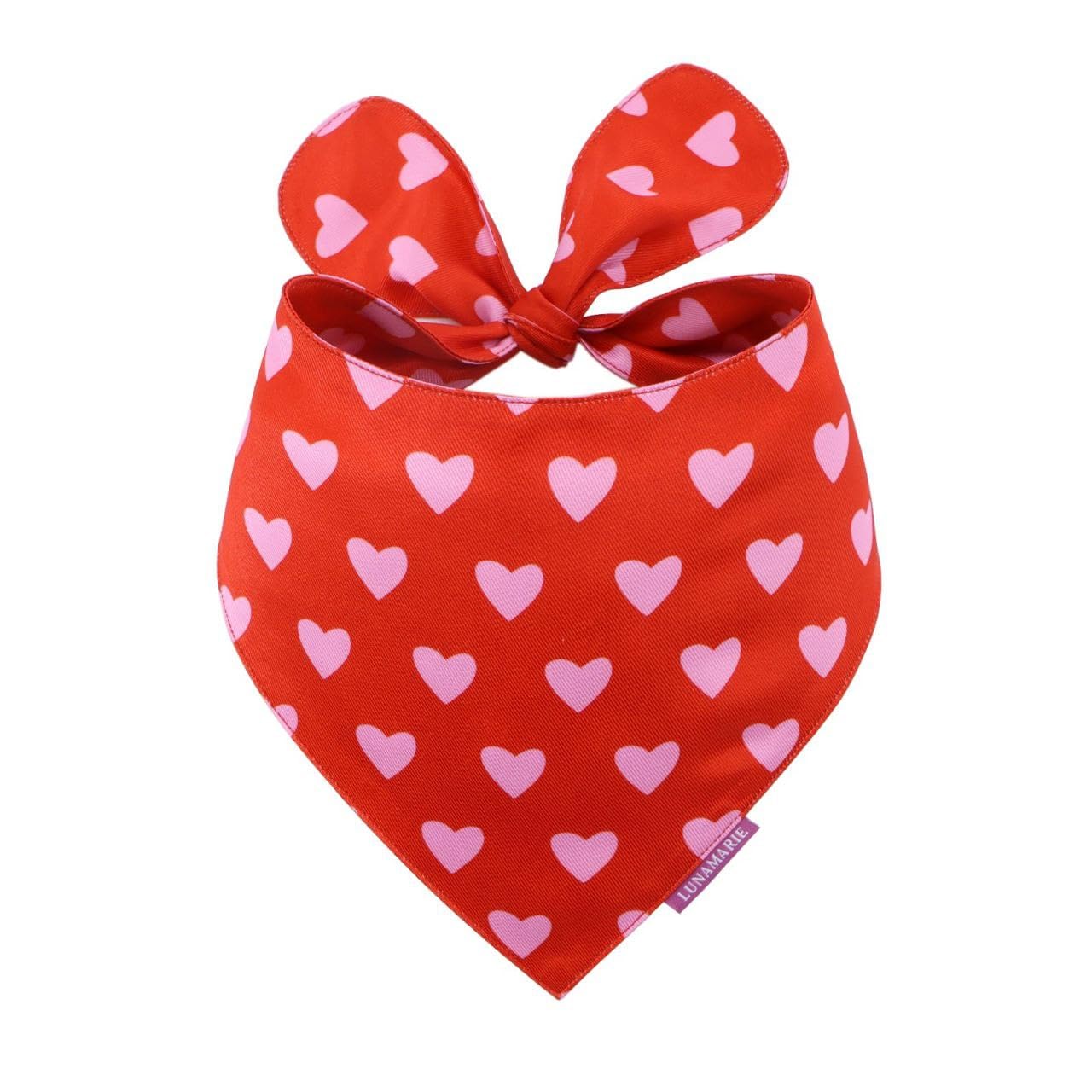 Lunamarie - Luxury Pet Birthday Bandanas -Premium & Silky Poly Fabric | 100% Handmade | Custom Shape Dual Layered (Evie Hearts, 