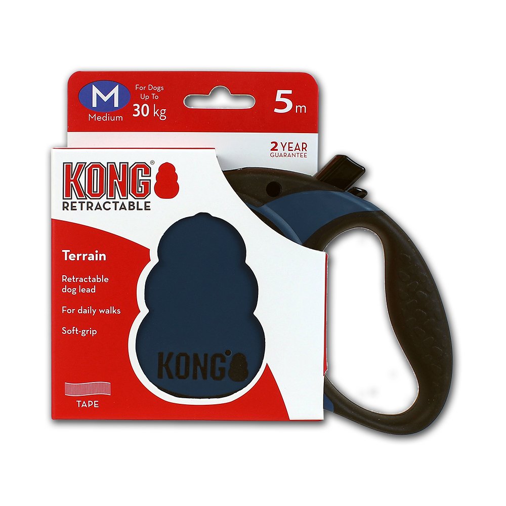 Alcott Kong Terrain Retractable Dog Leash, Medium, Blue, 16 Long