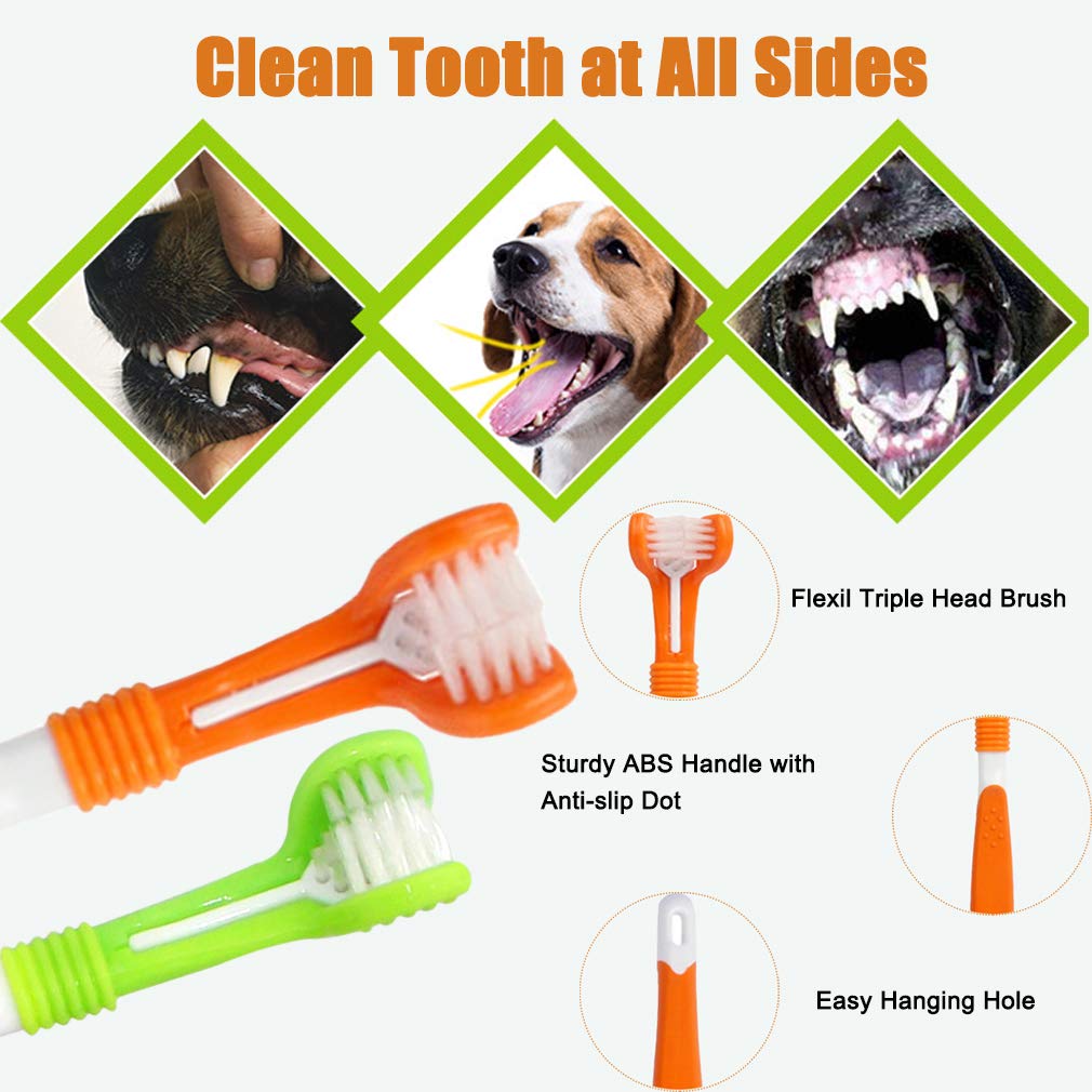 Zeyaa 10 Pack Pet Dog Toothbrush, 2 Triple Head Pet Toothbrushes 3 Double Head Tooth Brush 5 Pack Finger Rubber Toothbrushes, Mu