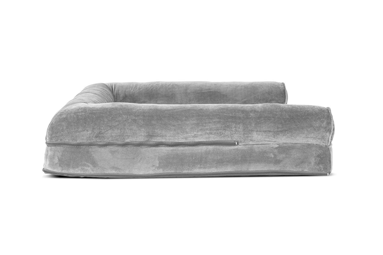Furhaven Orthopedic Dog Bed For Large Dogs W/ Removable Bolsters & Washable Cover, For Dogs Up To 95 Lbs - Faux Fur & Velvet Sofa - Smoke Gray, Jumbo/Xl