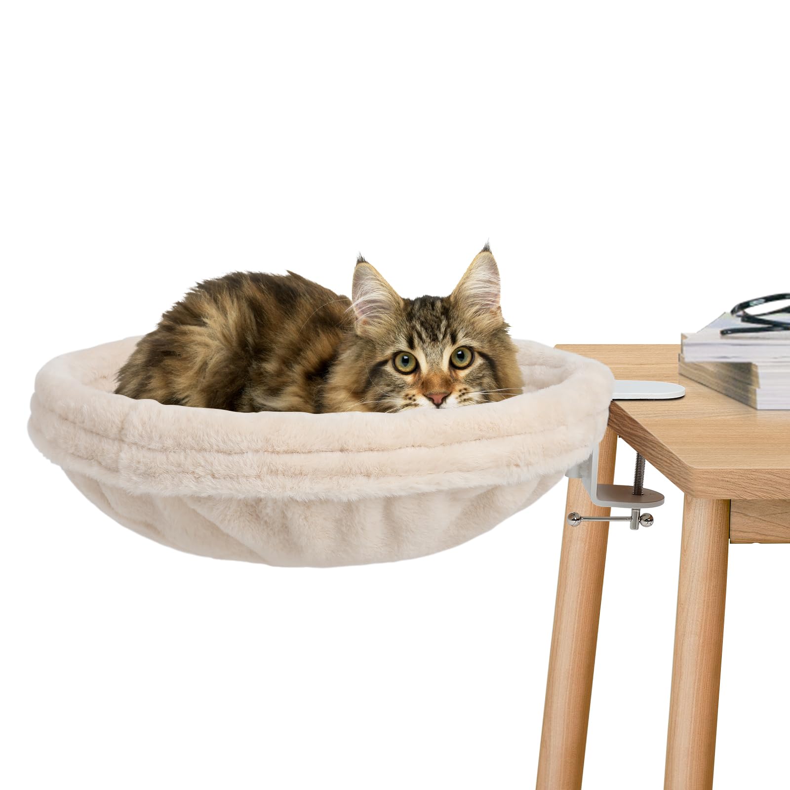 Large Cat Desk Bed-Supports Up to 50lbs, Soft Faux Fur Fabric, Adjustable Steel Frame,Sunken Hammock,Removable Soft Fluffy Cover