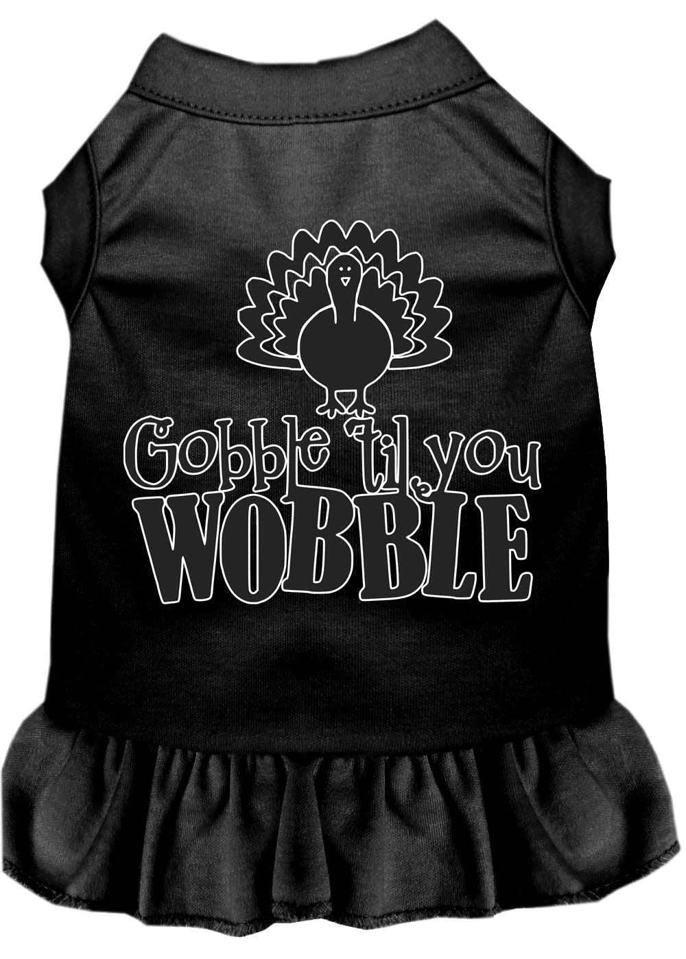 Thanksgiving Pet Dog & Cat Dress Screen Printed, "Gobble Til You Wobble" Black W/Light Pink XL (14-20 lbs.)