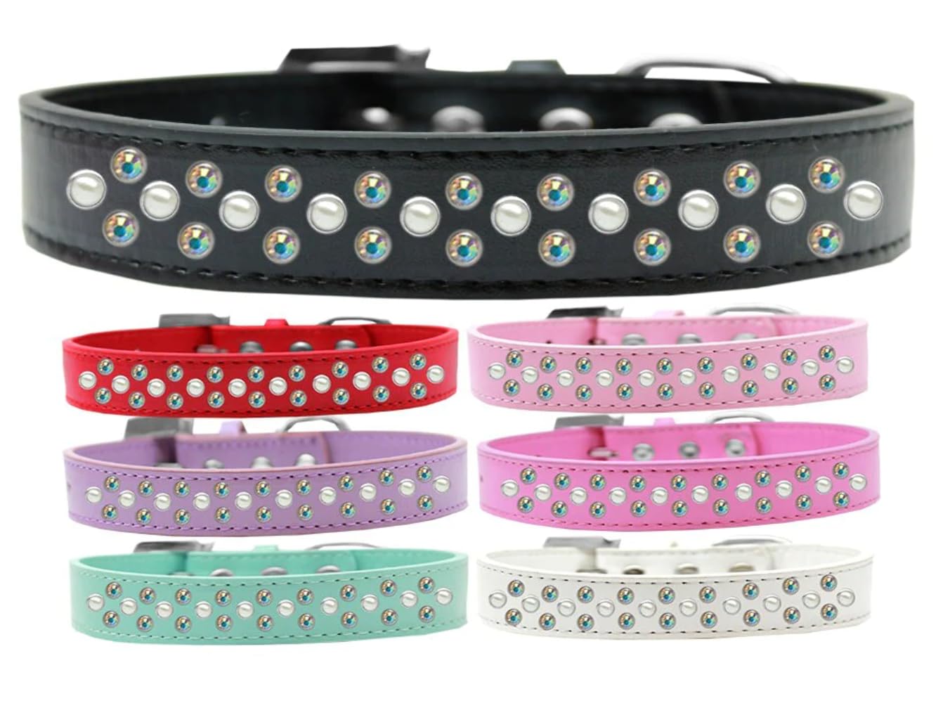 Dog, Puppy & Pet Fashion Collar, Pearl and Aurora Borealis Crystal Rimsets Sprinkles Lavender 12