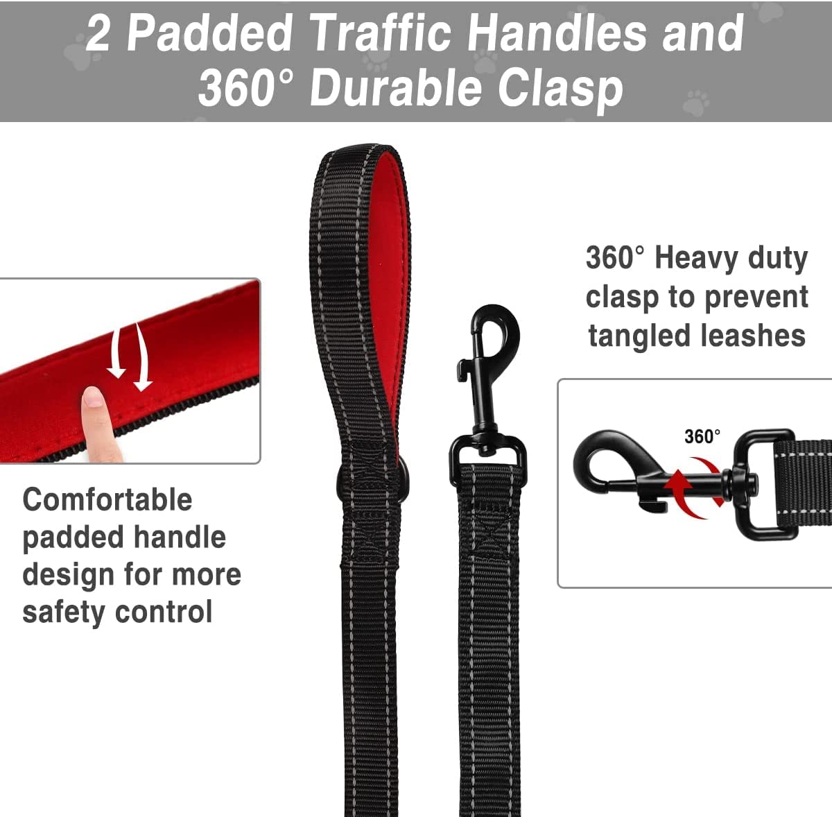Dog Leash, Heavy Duty Dog Leash, Leashes For Large Breed Dogs 5Ft 6Ft, Double Handle Dog Leash, Reflective Training Lead, Perfect For Medium To Large Dogs