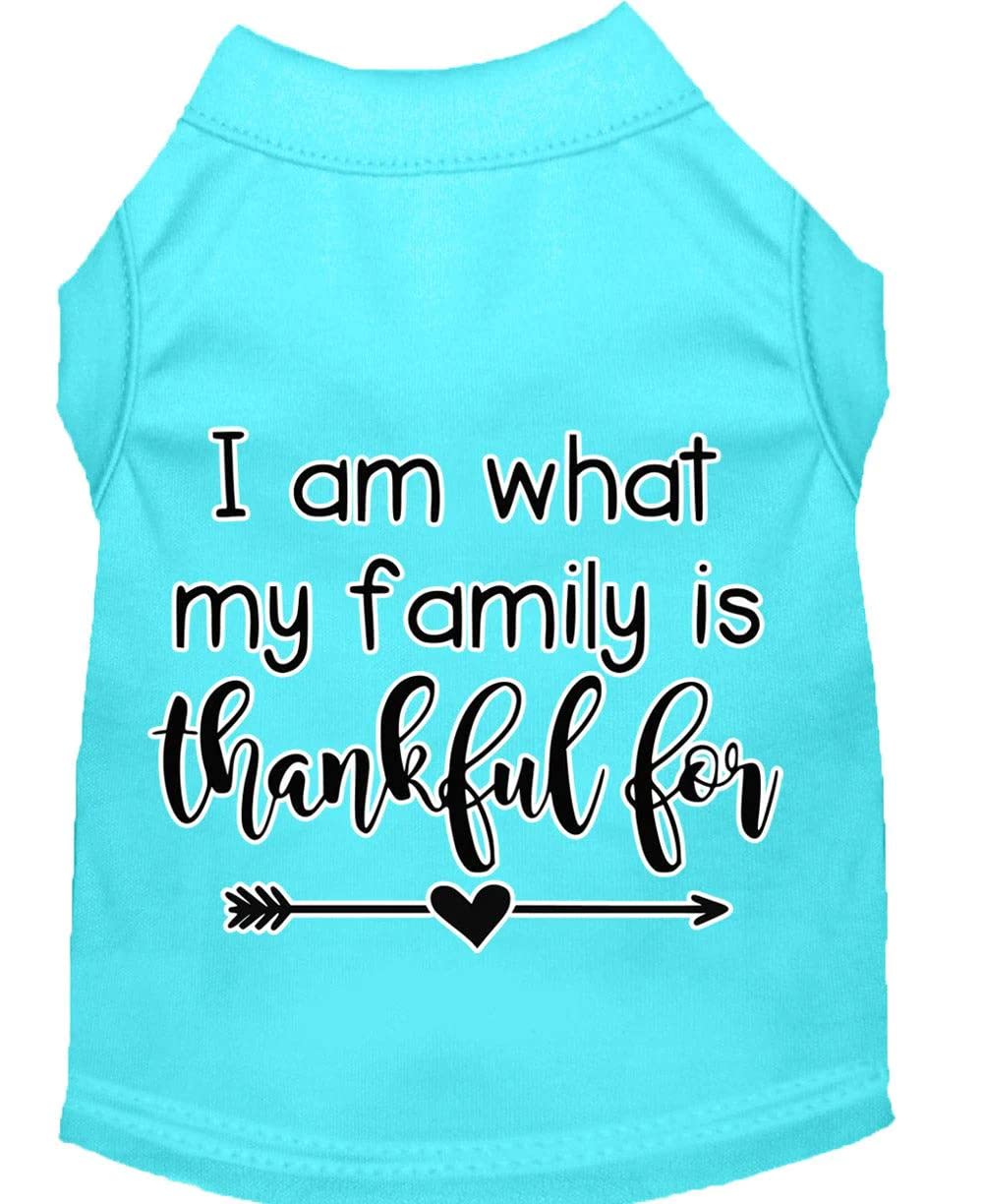 Pet Dog & Cat Shirt Screen Printed, "I Am What My Family Is Thankful For" Aqua XL (14-20 lbs.)