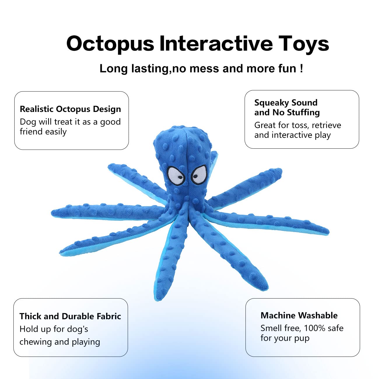 Cpyosn Octopus Squeaky Plush Dog Toys - No Stuffing, Crinkle, Durable For Puppy Teething, Small To Large Dogs, 2 Pack