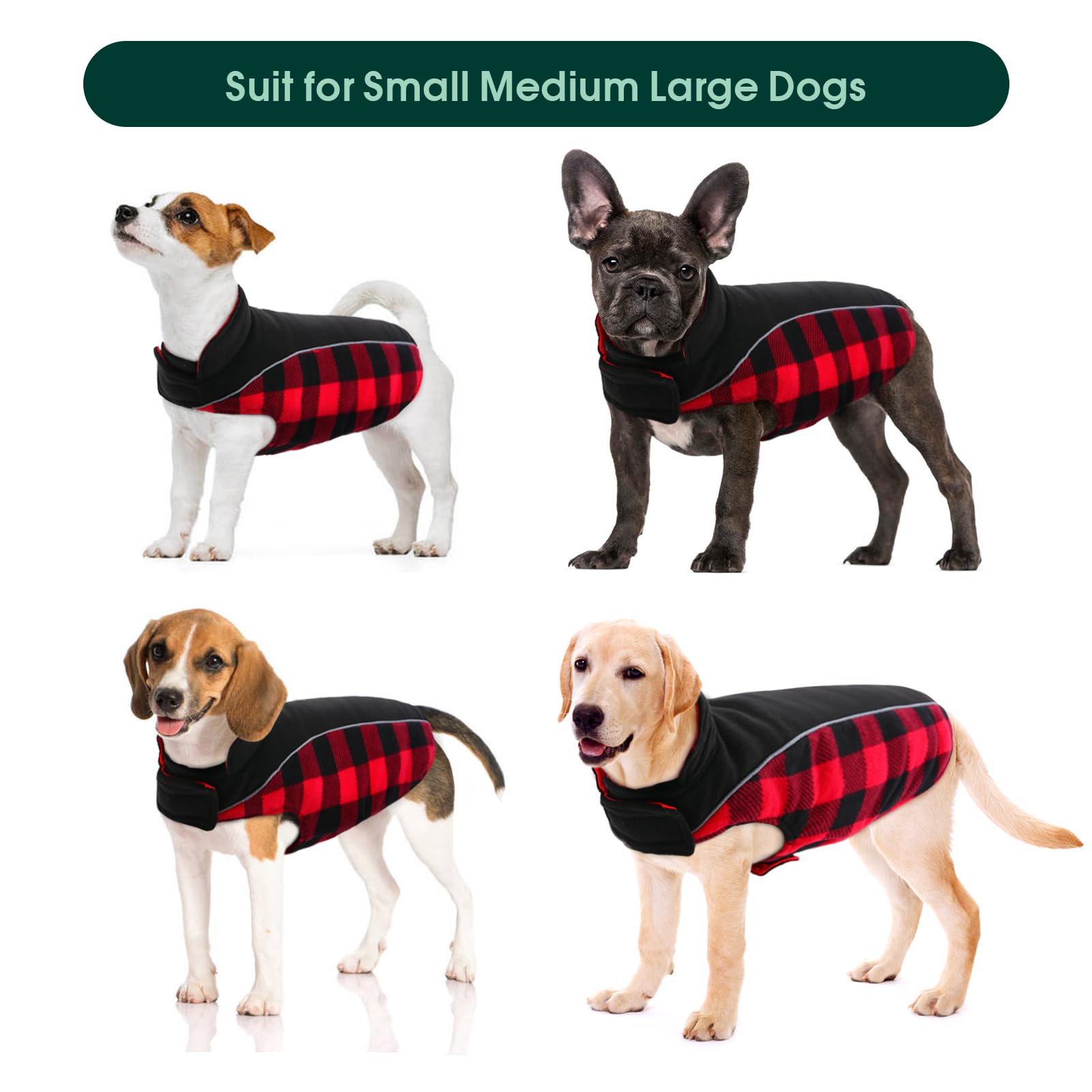 Kuoser Reversible Dog Coat, Warm Waterproof Dog Jacket, British Style Plaid Dog Winter Coats, Puppy Cold Weather Vest Windproof