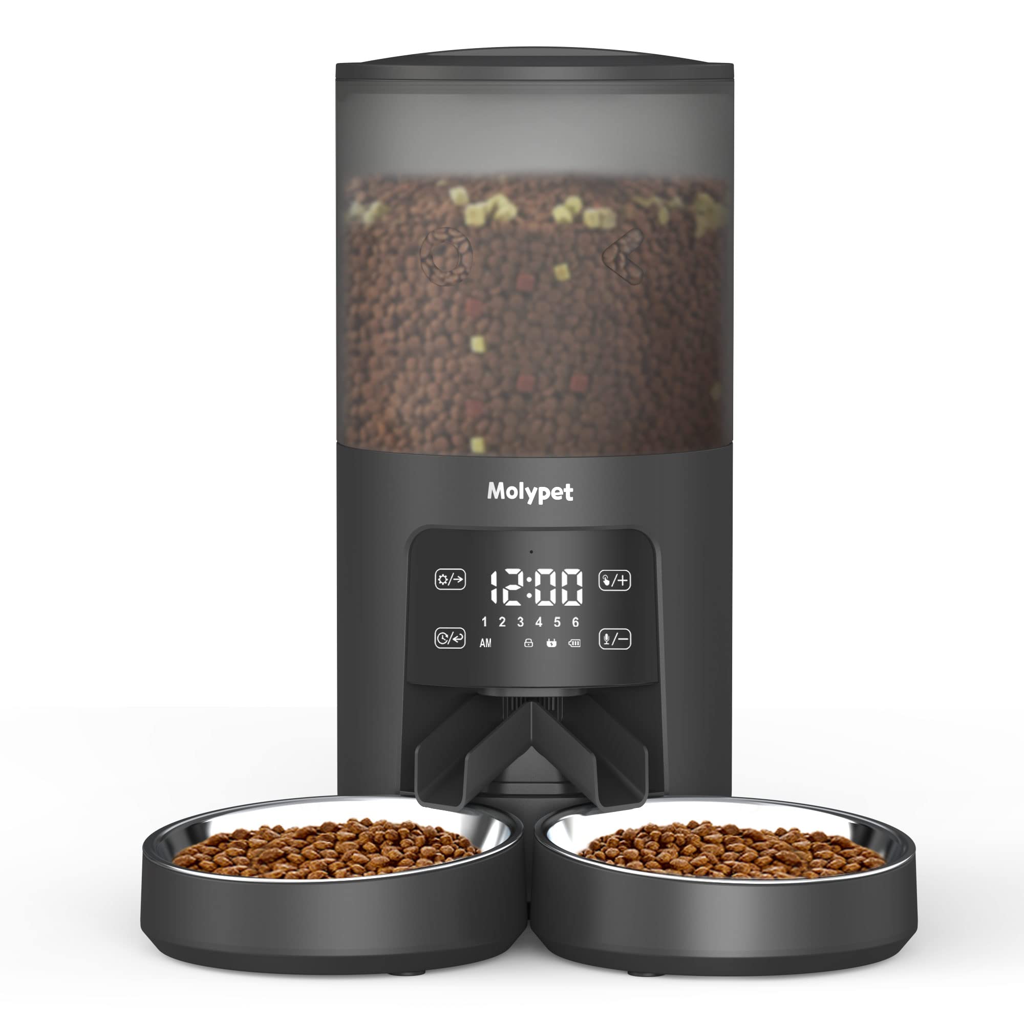 Molypet Automatic Cat Feeders - 6L Cat Food Dispenser with Double Bowls, Programmable Timed Feeder for Up to 6 Meals per Day wit
