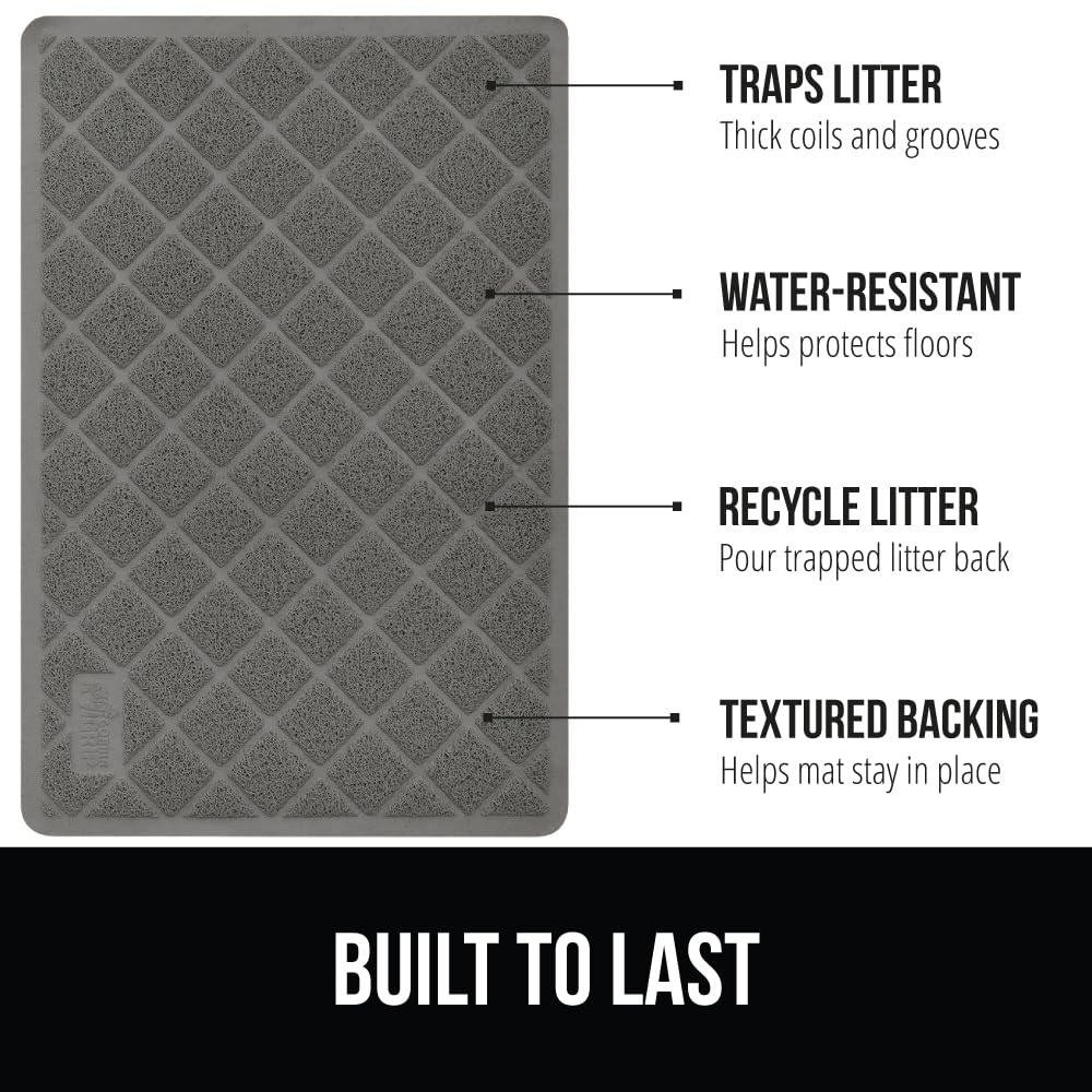 Gorilla Grip Cat Litter Box Mat, 35X23 2 Pack, Water Resistant Kitty Litter Trapping Mat, Textured Backing, Easy To Clean, Less Waste And Clean Floors, Kitten Supplies For Indoor Cats, Soft Pad, Gray