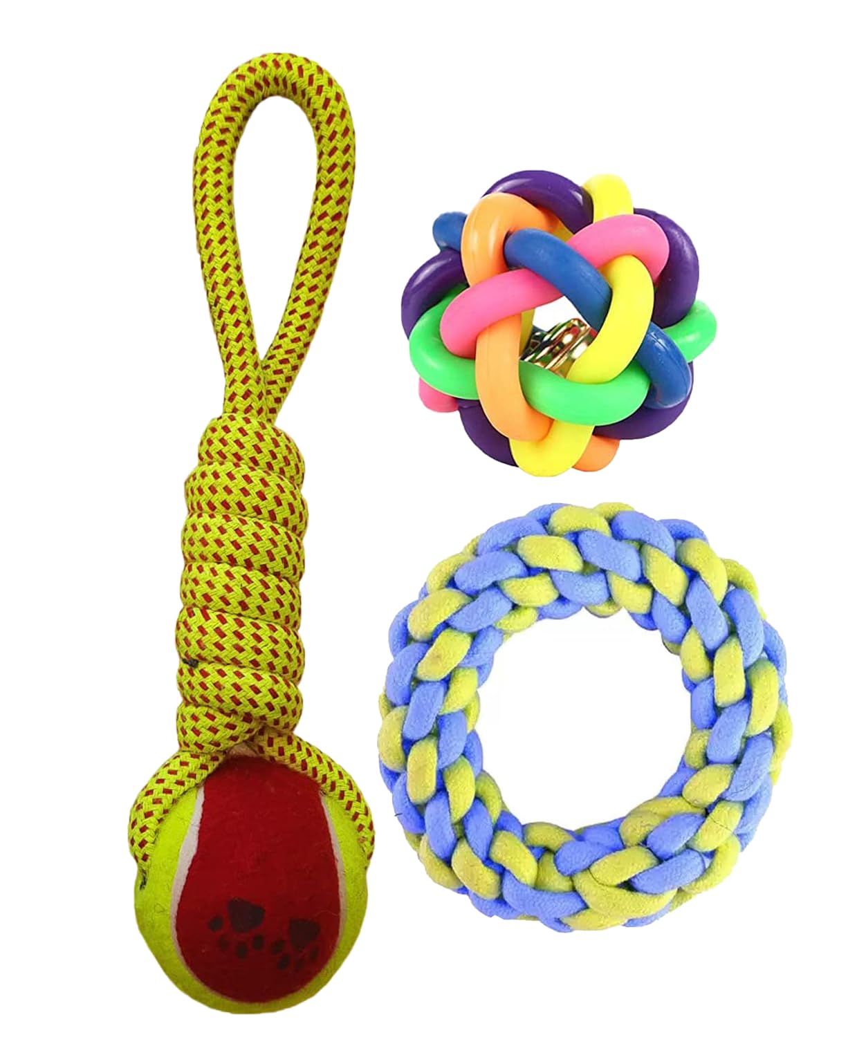 W9 Pet Products Dog Toy Combo Of 3 Chewing Teething Fetching Durable Toys For Puppies And Small To Mini Size Dogs (Color May Var