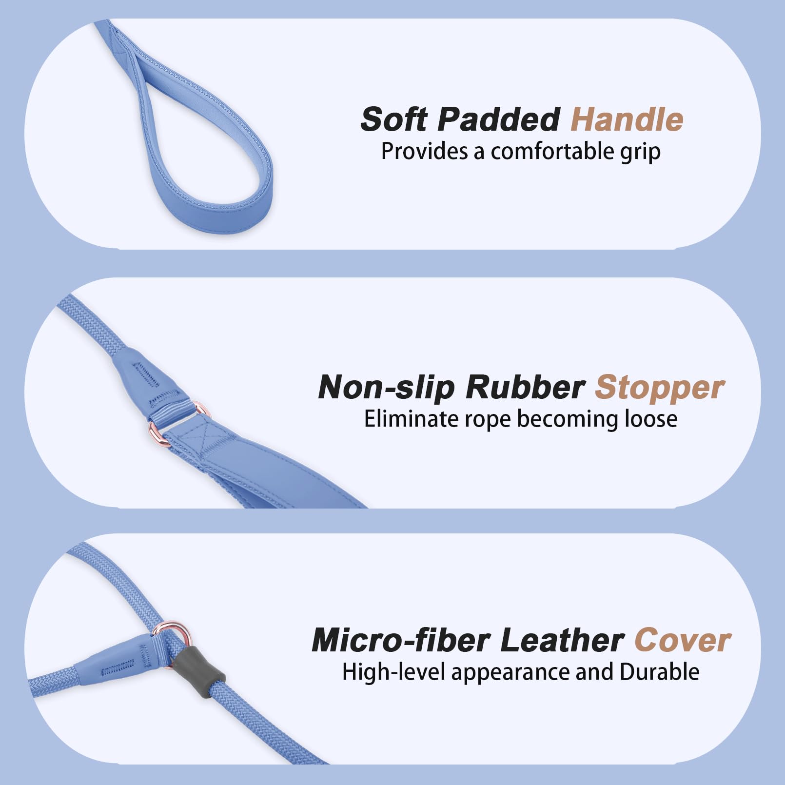 Slip Lead Dog Leash With Double Handle - Soft Leather Collar, Heavy Duty Nylon Lead For No Pull Walking - 6Ft Blue Purple For Sm