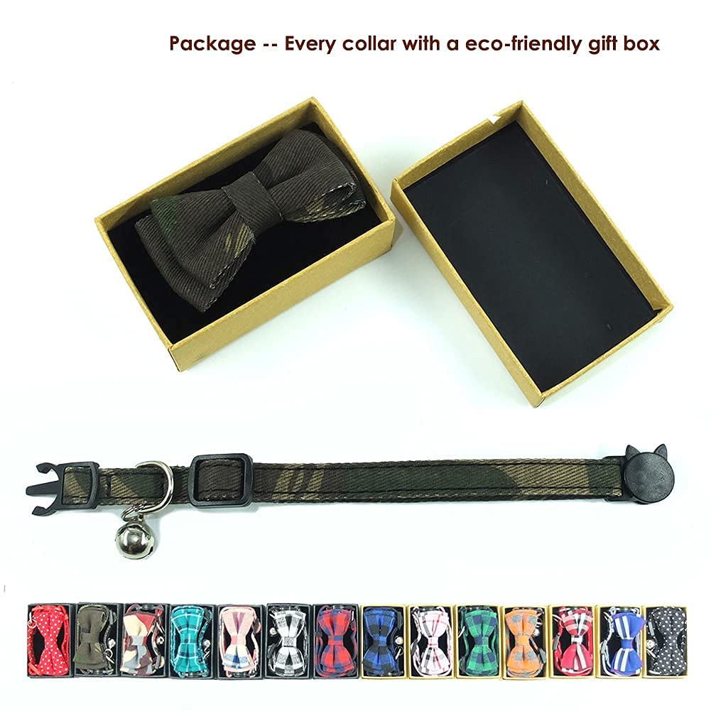 Cat Collar Bowtie With Bell, Quick Release Buckle Safety And Durable Kitties Kittens Cats Breakaway Collar(6.8-10.8In) (Camouflage 2)