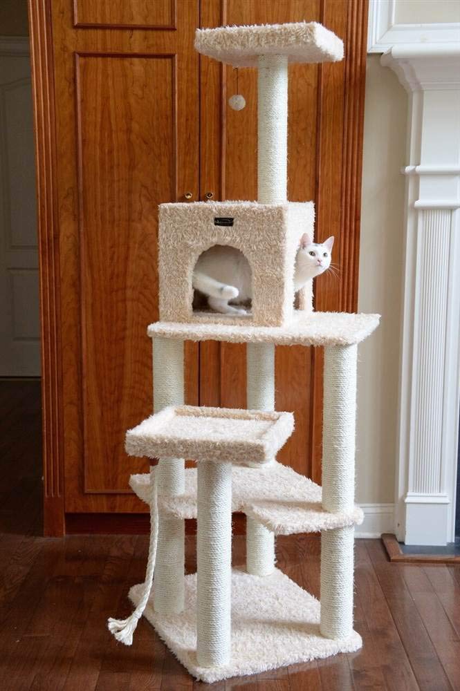Armarkat Real Wood Cat Tower, Ultra Thick Faux Fur Covered Cat Condo House A6902, Beige