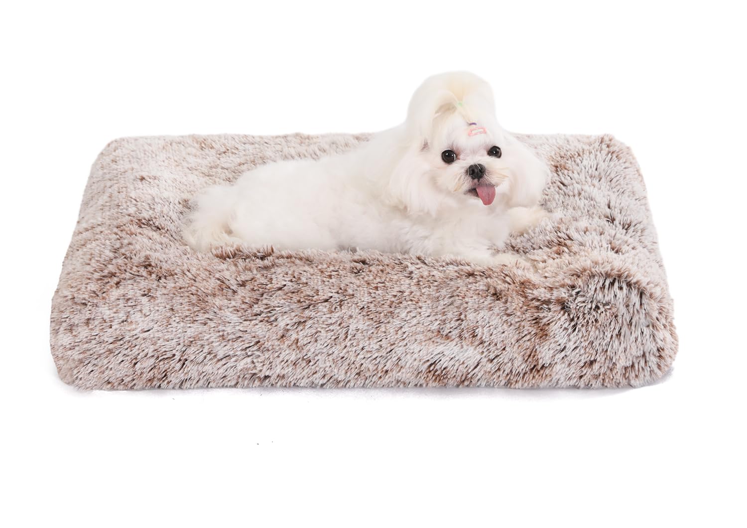Bedfolks Waterproof Crate Bed, Plush Dog & Cat Bed With Removable Washable Cover, Faux Fur Kennel Pad, 21''X13'', Brown