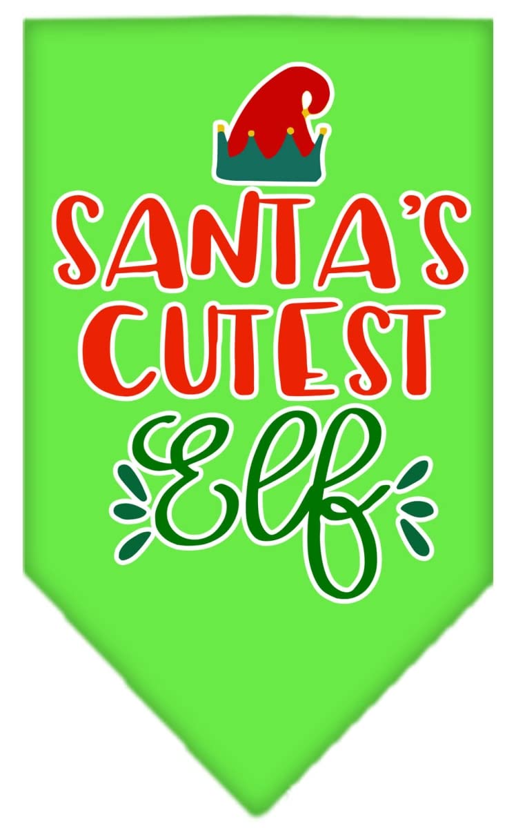 Christmas Pet and Dog Bandana Screen Printed, "Santa's Cutest Elf" Lime Green Large