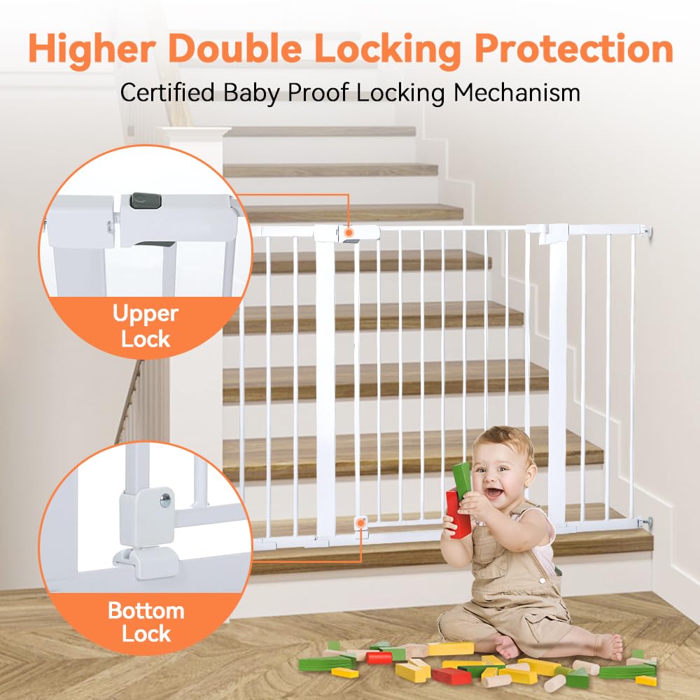 Comomy 36' Extra Tall Baby Gate For Stairs Doorways, Fits Openings 29.5' To 48.8' Wide, Auto Close Extra Wide Dog Gate For House, Pressure Mounted Easy Walk Through Pet Gate With Door, White
