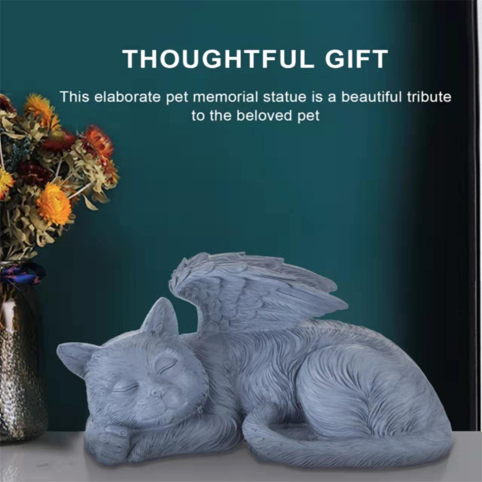 Newdream:The Cat Angel Memorial Statue,Cat Angle Memorial Placed In Indoor Angel Decorations, Pet Tombstone Cat Figurines, Pet Grave Markers Cat In Angel Wing Figurine(Big Greey)