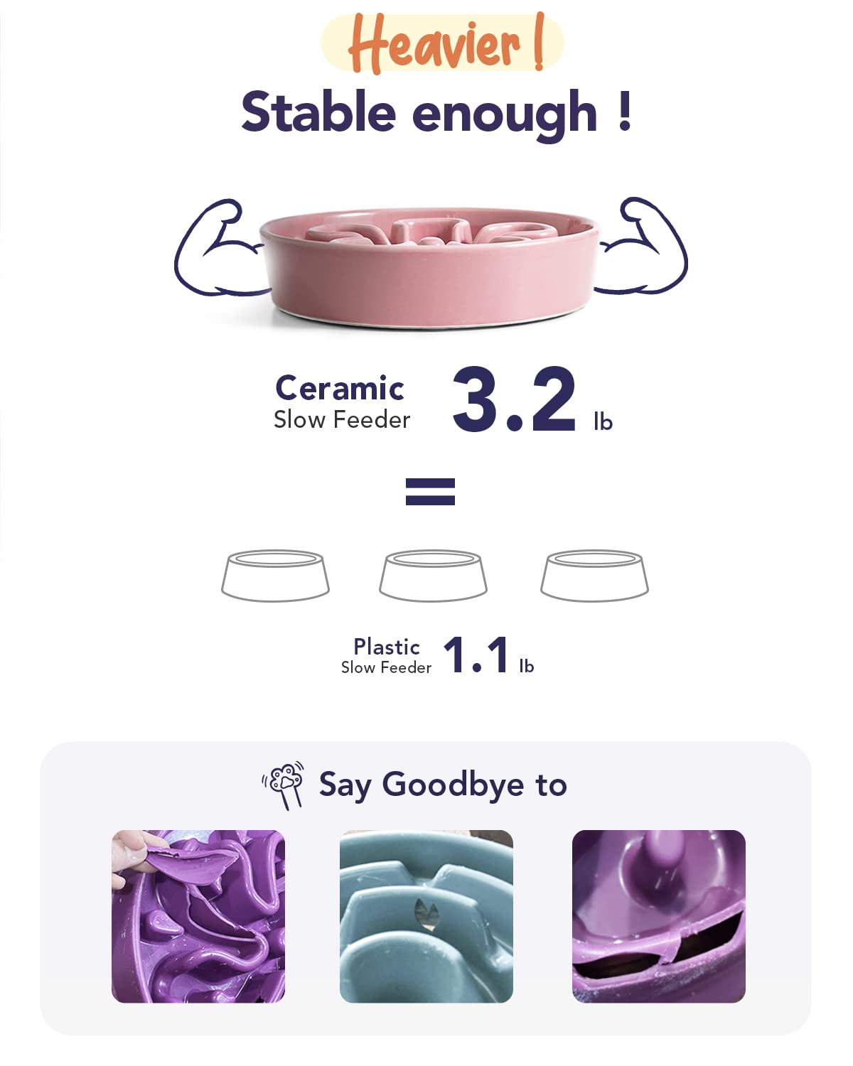 LE TAUCI Ceramic Slow Feed Dog Bowls, Elevated for Small and Medium Breed Dogs, Anti-Gulping Pet Feeding Dishes, Flower Pink, 1.