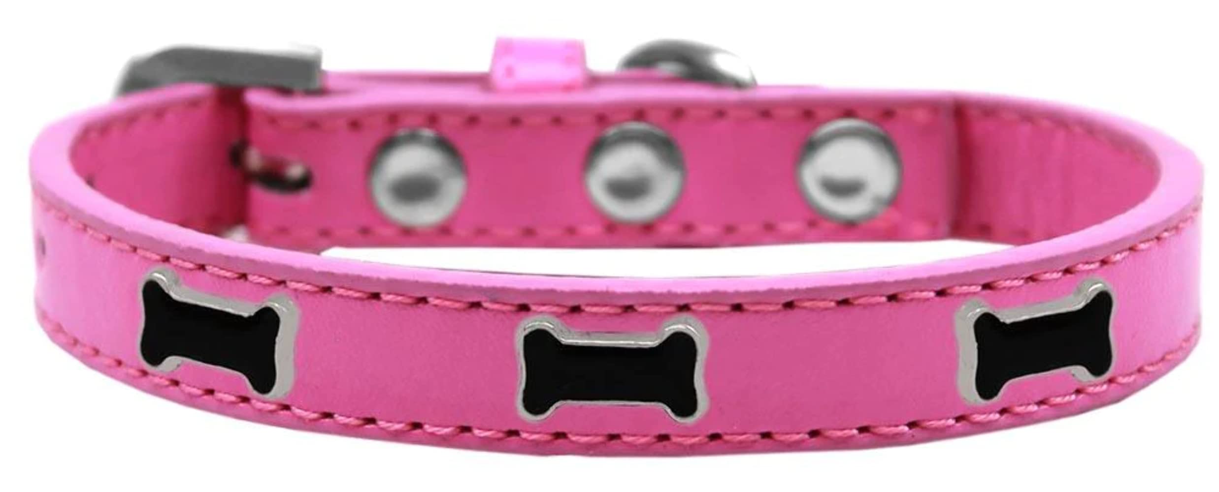 Mirage Pet Products Black Bone Widget Dog Collar Bright Pink, Size 14