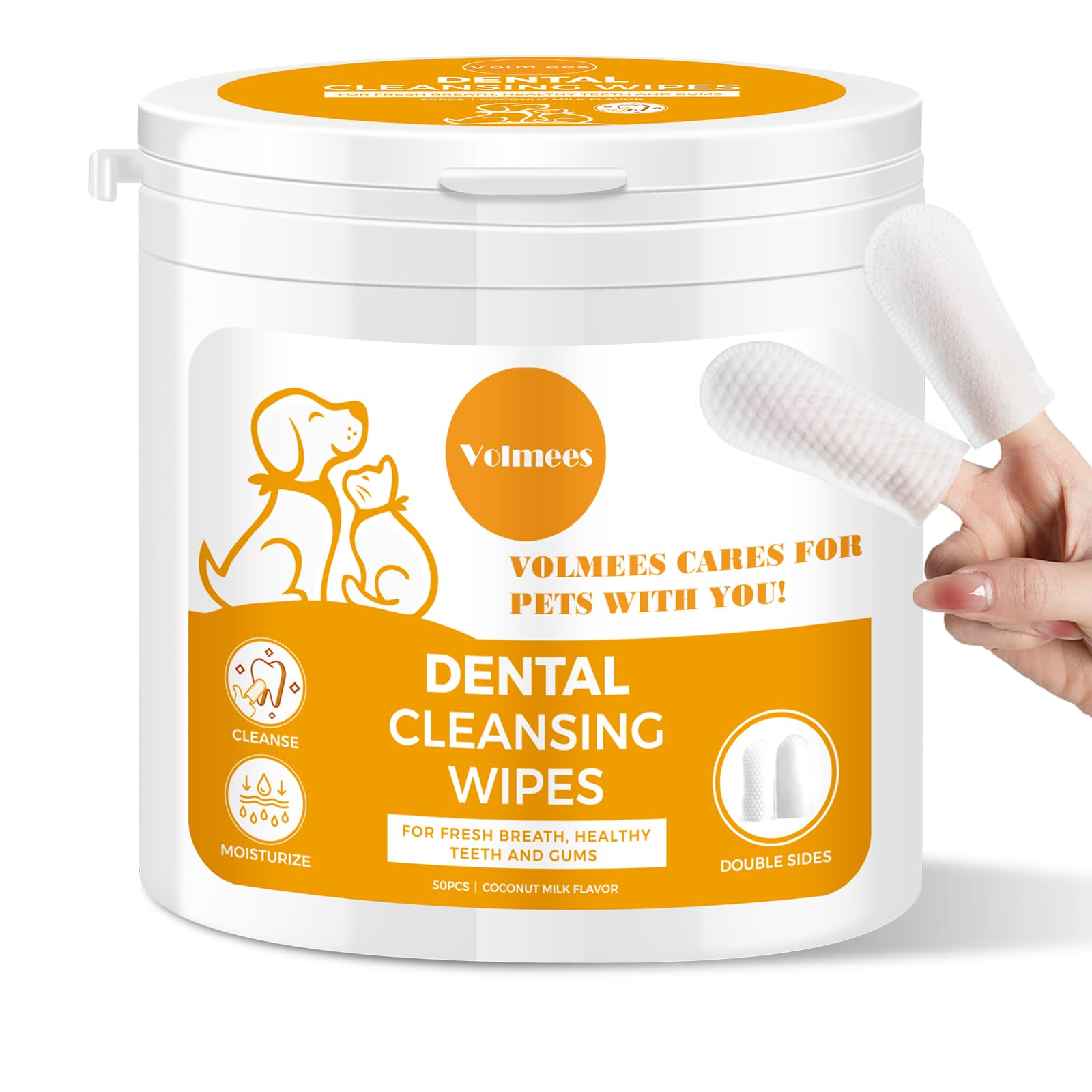 volmees Pet Dental Finger Wipes for Dogs and Cats, Dog Teeth Cleaning Wipes, Dog Dental Care Wipes, Reduce Plaque & Tartar Build