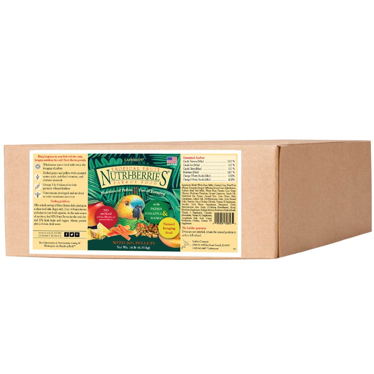 LAFEBERS Tropical Fruit Nutri-Berries Pet Bird Food, Made with Non-GMO and Human-Grade Ingredients, for Parrots, 14 lb